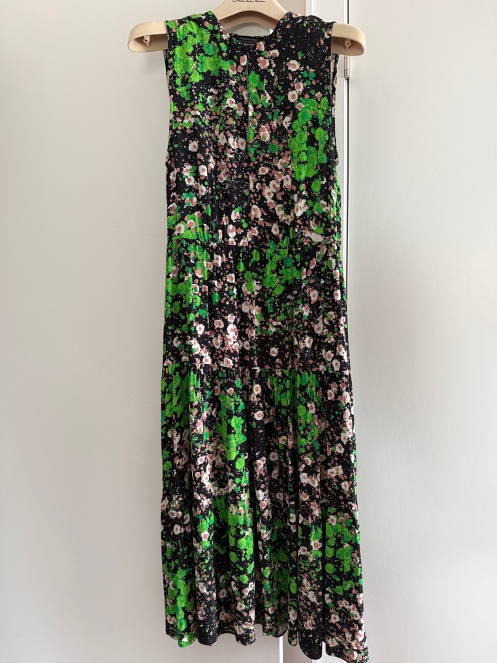 & Other Stories sleeves Floral Dress - Green and Black midi dress size 0